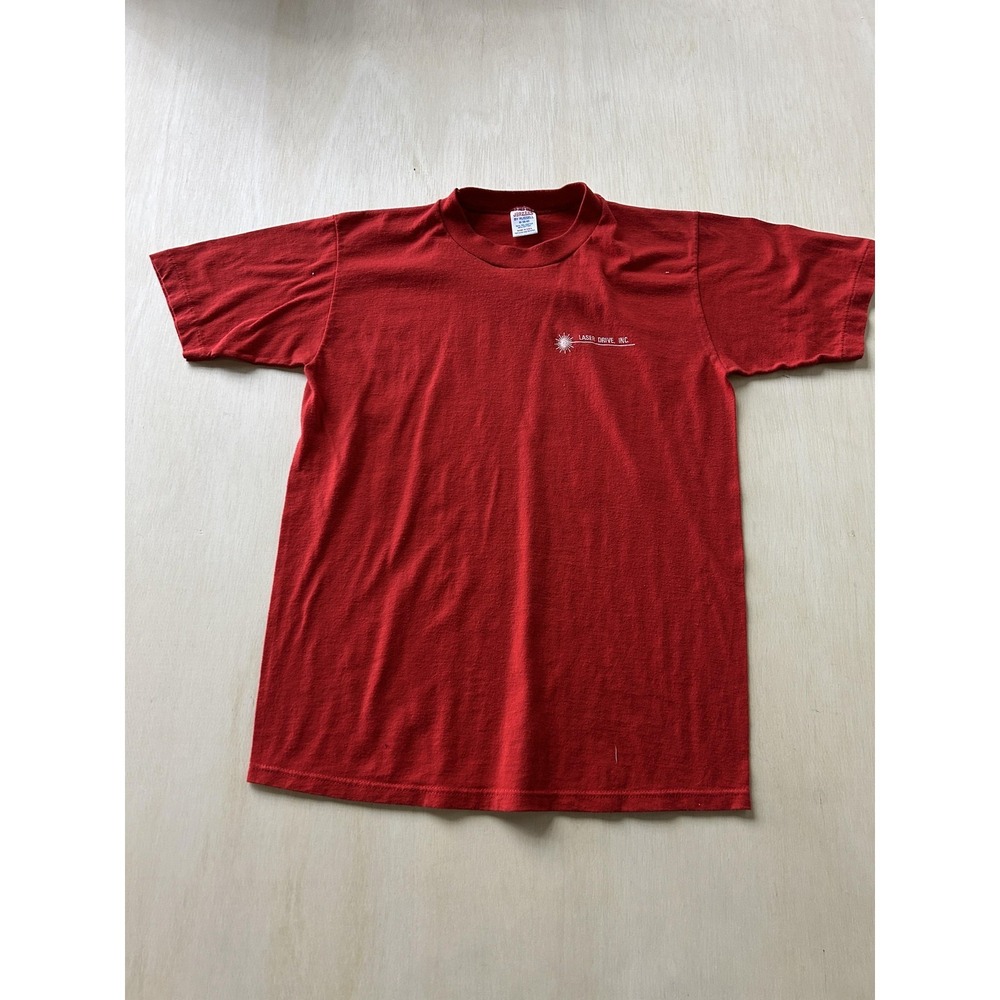 Vintage 80s Jerzees Russell Laser Drive Inc Shirt Mens Medium Red Logo T-Shirt